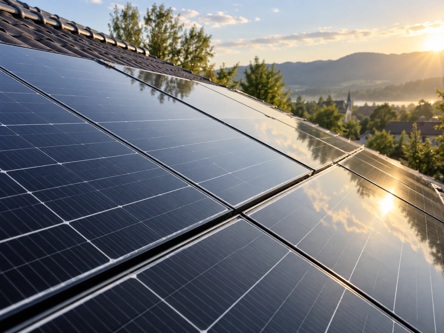 Illustratives Fotomotiv mit Sonnenlicht auf Solarmodulen
